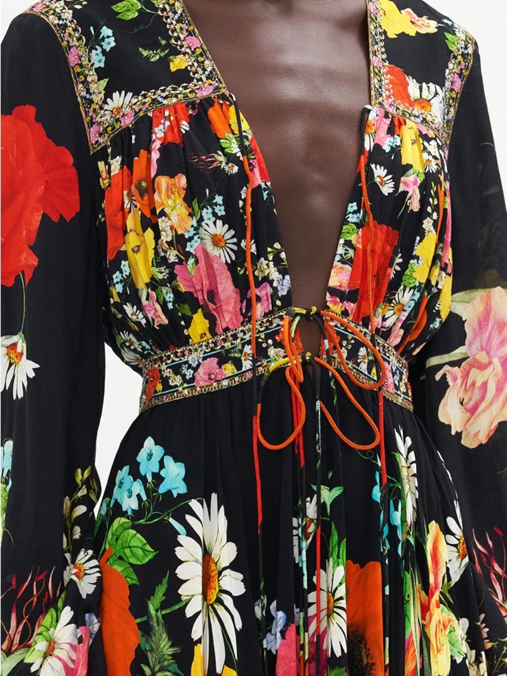 NWT Camilla Peasant Front Tie Maxi Dress in Divine Divinity - Picture 3 of 6